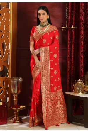 Red silk festival wear saree  4121
